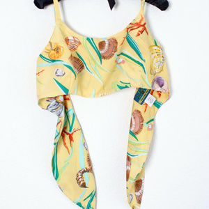 Hawaiian Yellow Print Summer Top Silk Blouse